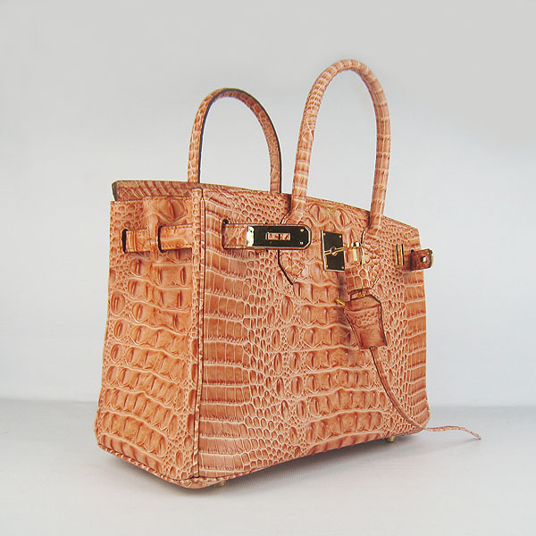 Replica Hermes Birkin 30CM Crocodile Head Veins Bag Orange 6088 On Sale - Click Image to Close